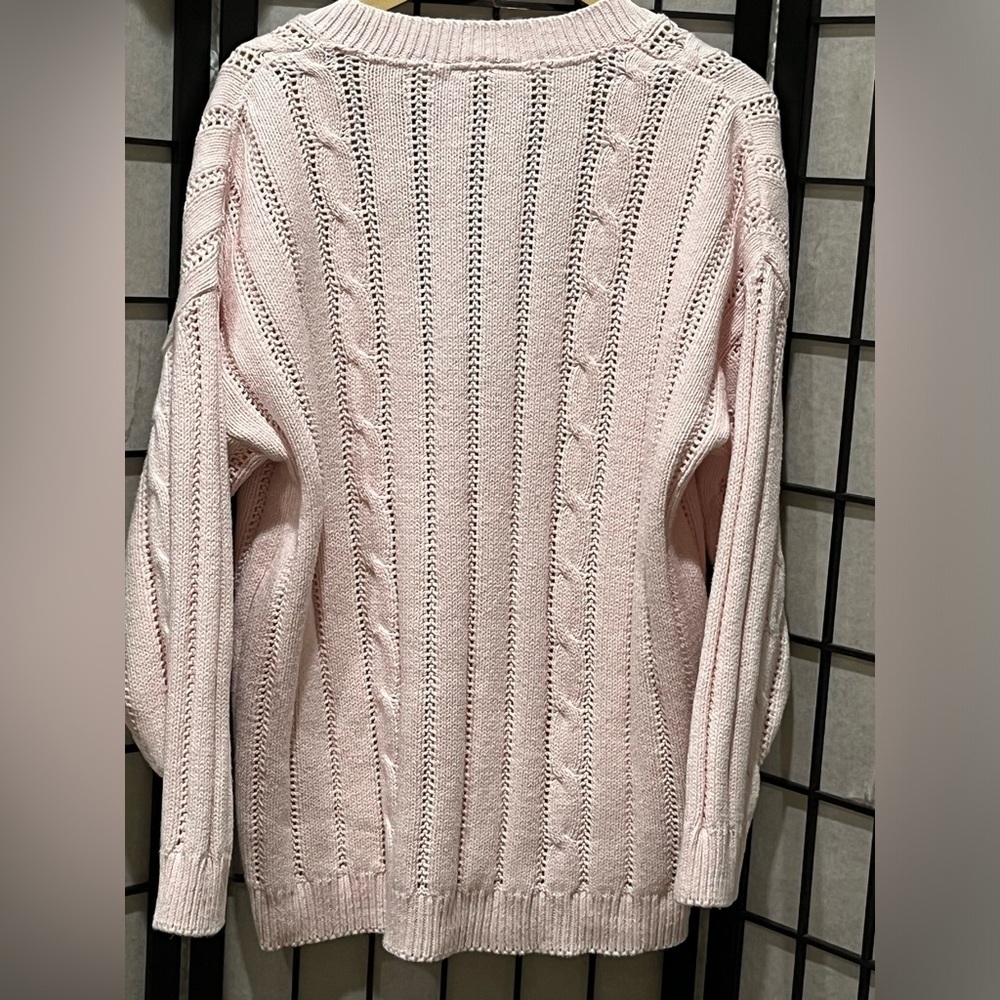 VINTAGE Britches Pink COTTON CABLE Knit Sweater, MADE IN THE USA, WOMEN SIZE XL - Picture 6 of 7